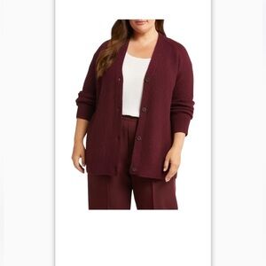 Ulla Popken Plus Size European Designer Burgundy Wine Cable Knit Cardiga…